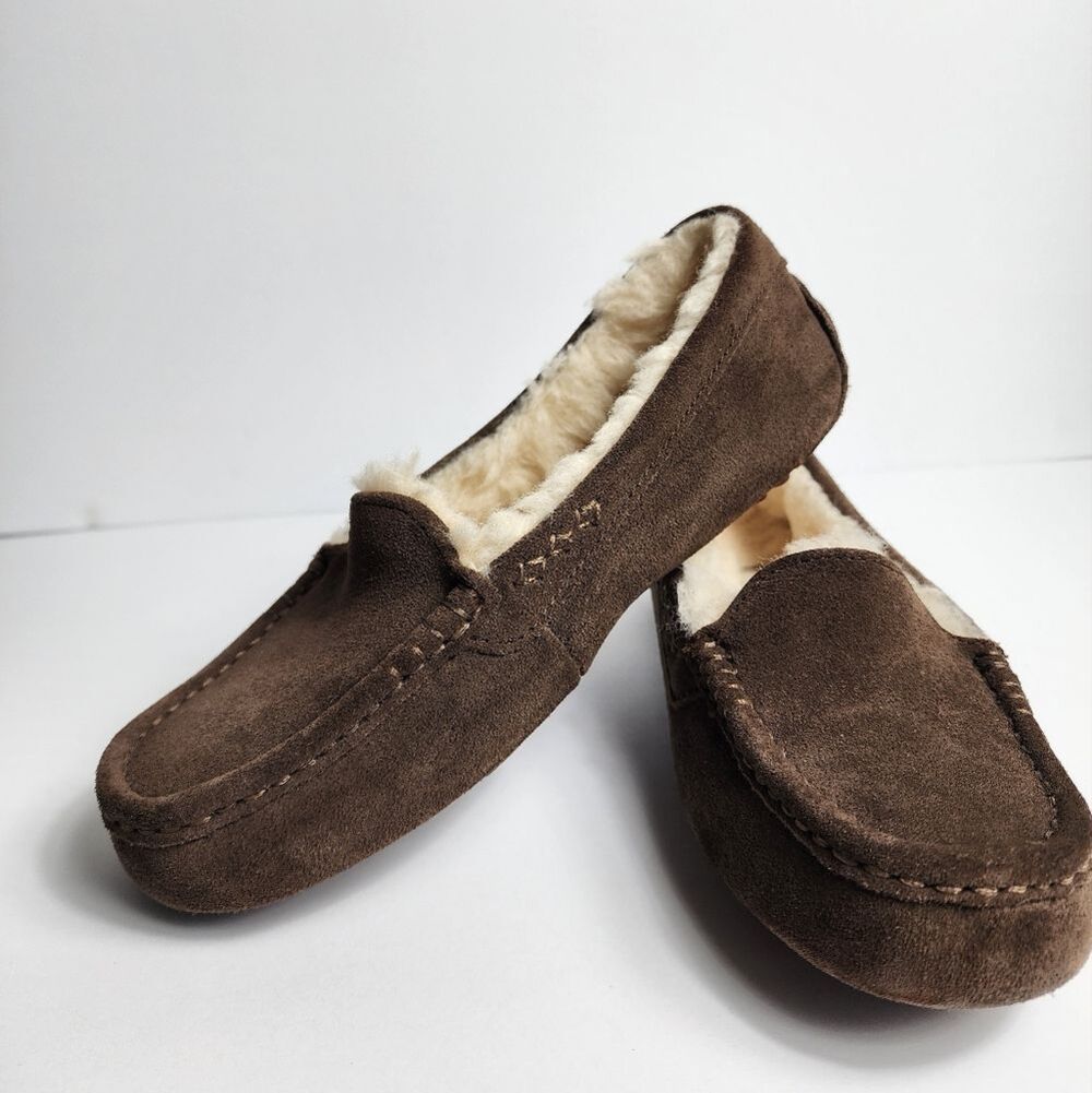 UGG Ansley Moccasin Slippers Womens Size 6 Brown Faux Fux Shearling Slip…